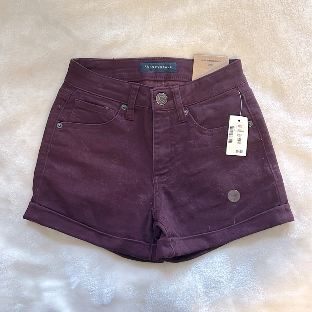 AEROPOSTALE High Waisted Midi Maroon Jean Shorts Size 000